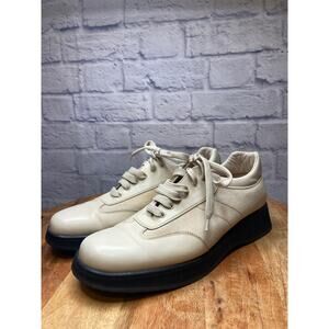 Salvatore Ferragamo 8.5 Ivory Vintage Stadium Derby Lace-Up Leather Sneaker Shoe